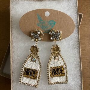Bride Beaded Champagne Bottle Earrings, Boutique, White and Gold
